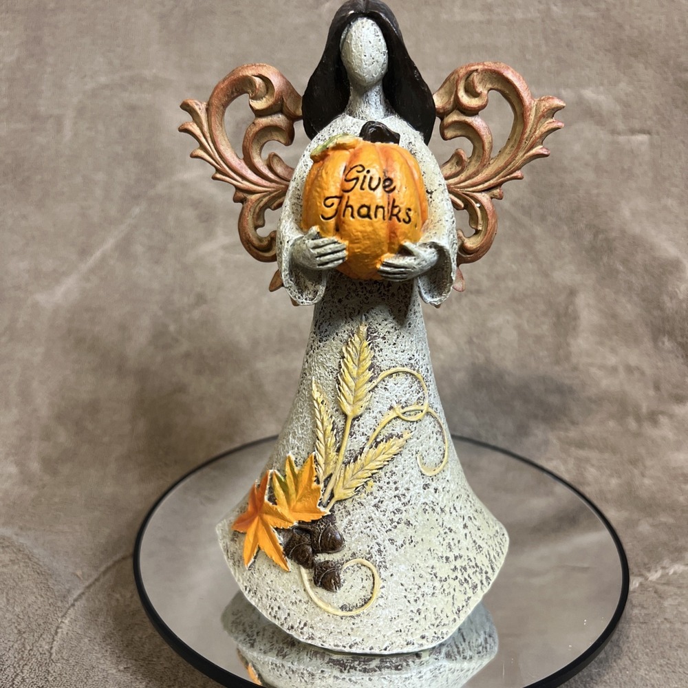 Thanksgiving Angel Figurine Centerpiece 'Give Thanks' Brown Hair‎